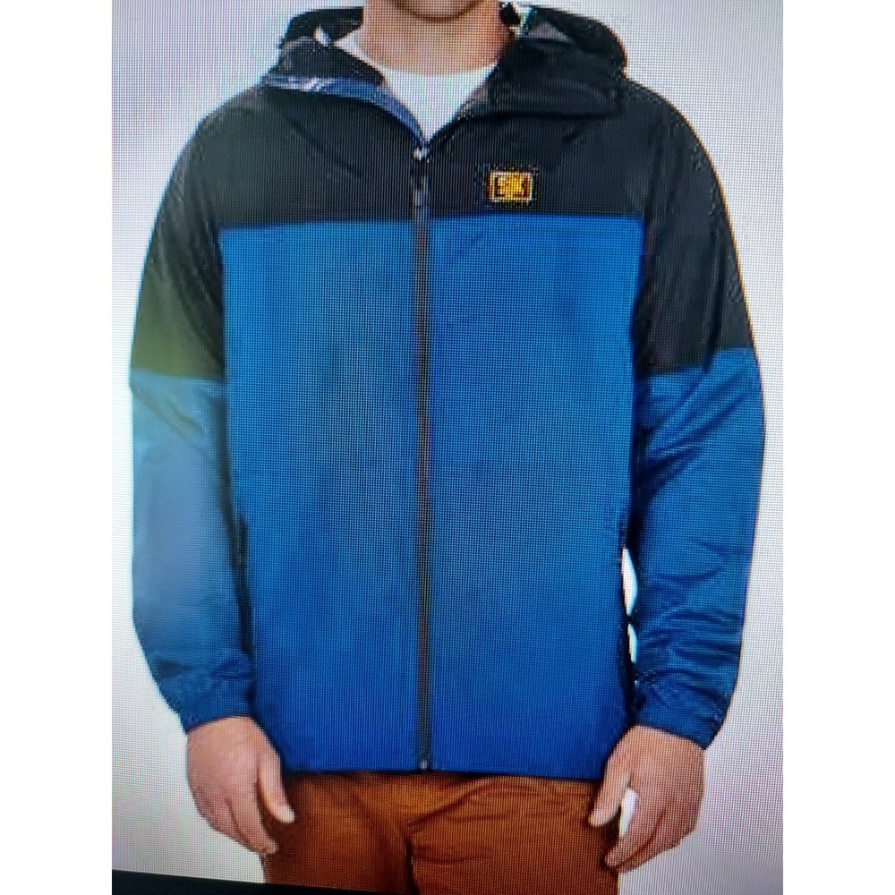 DC Shoe Dagup Print Windbreaker Jacket Men Blue Black Colorblock Full Zip Hooded